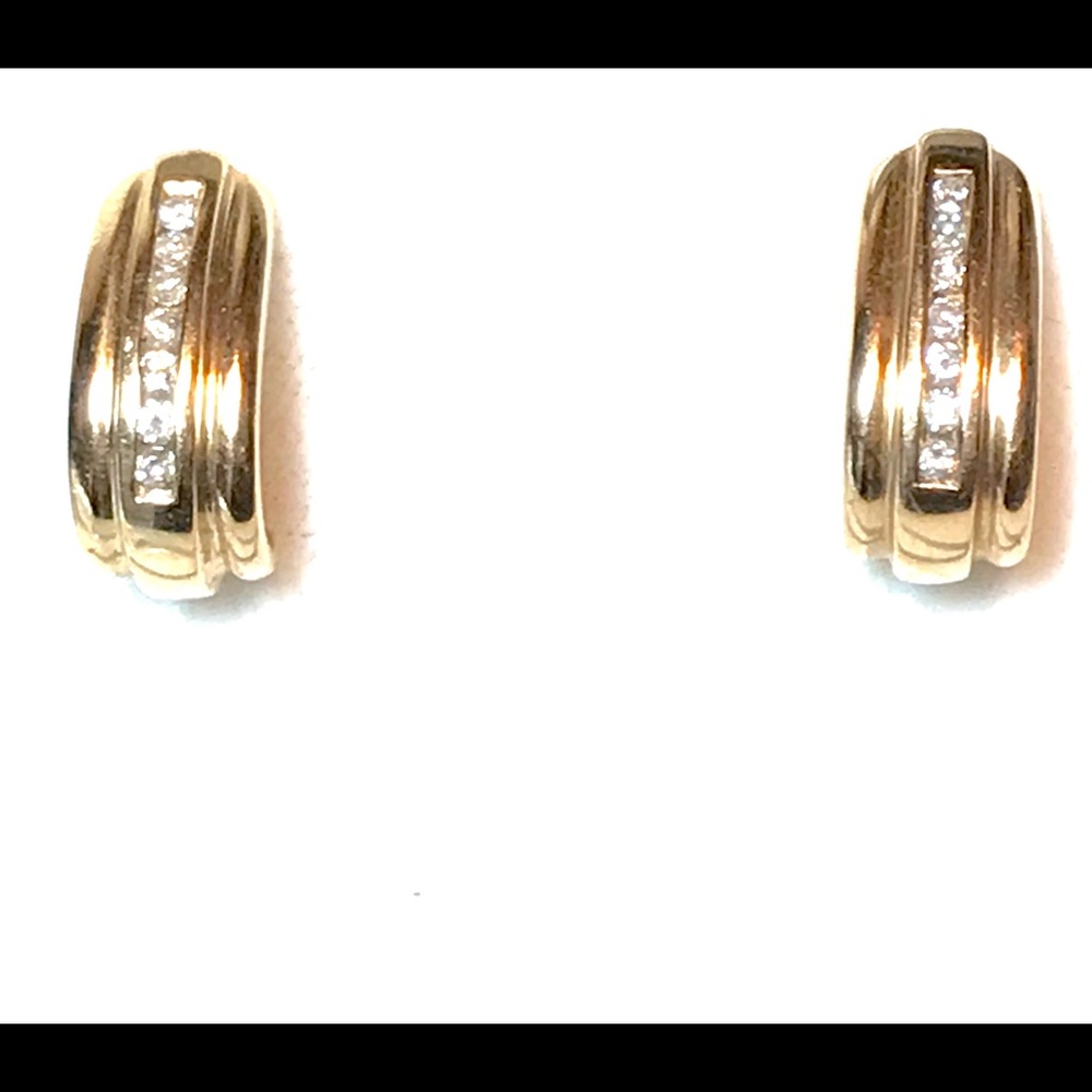 Elegant 10k Diamond Half Hoop Earrings